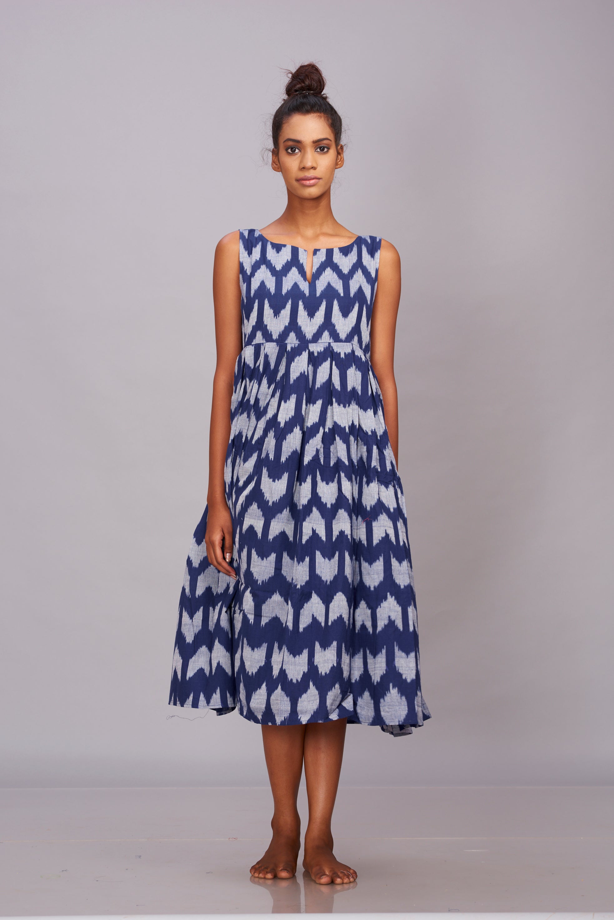 Blue handwoven Ikat Pleated Dress