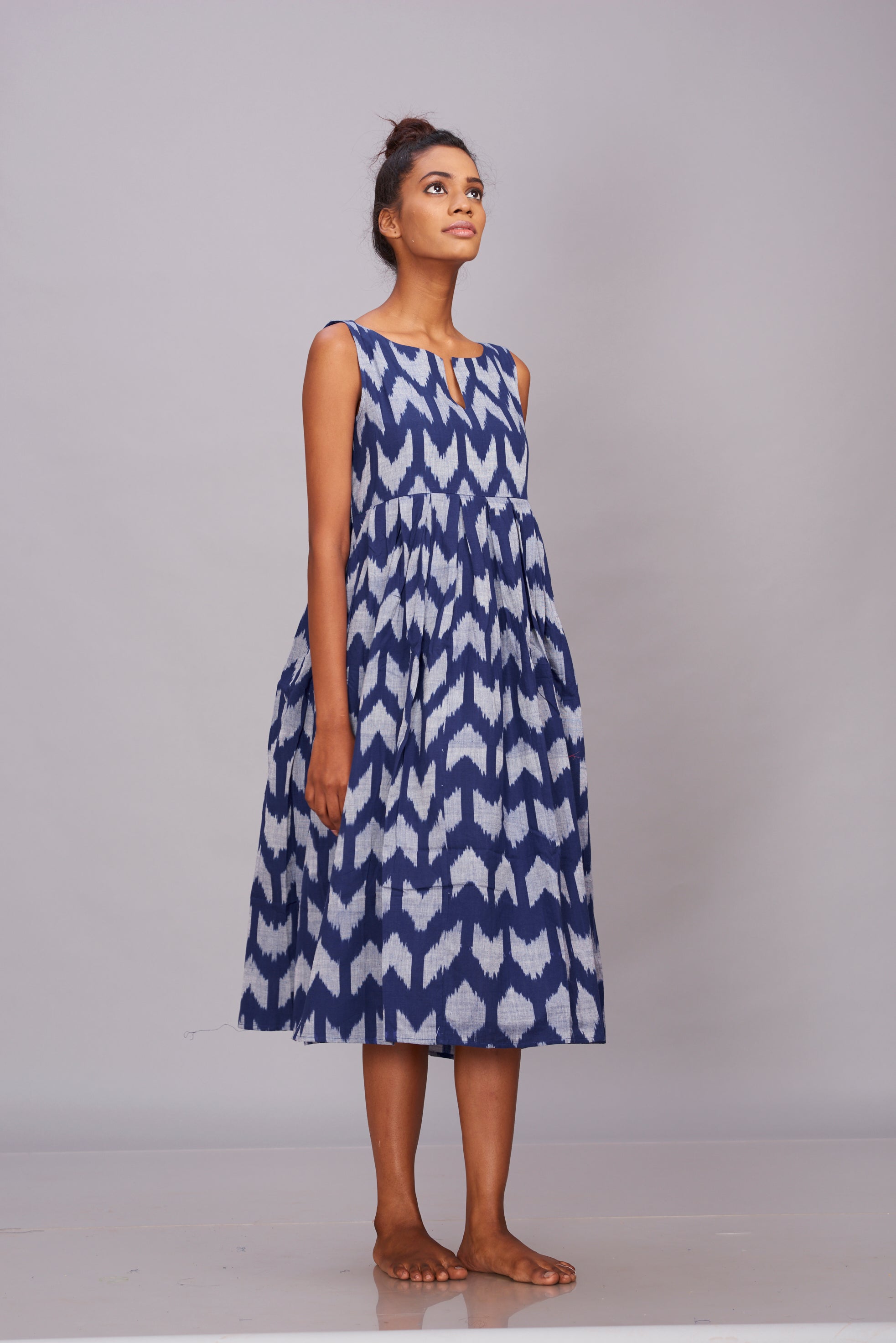 Blue handwoven Ikat Pleated Dress