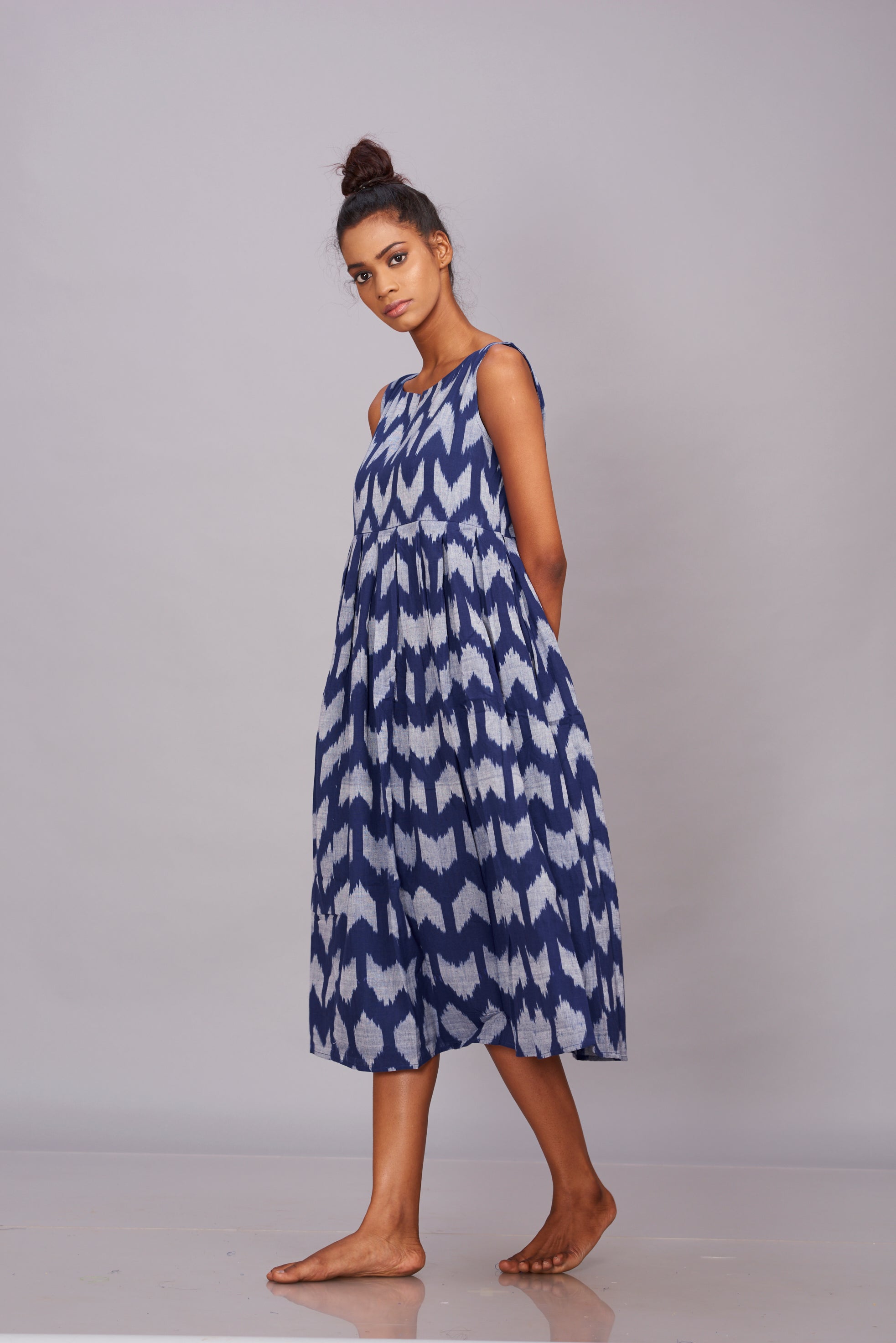 Blue handwoven Ikat Pleated Dress