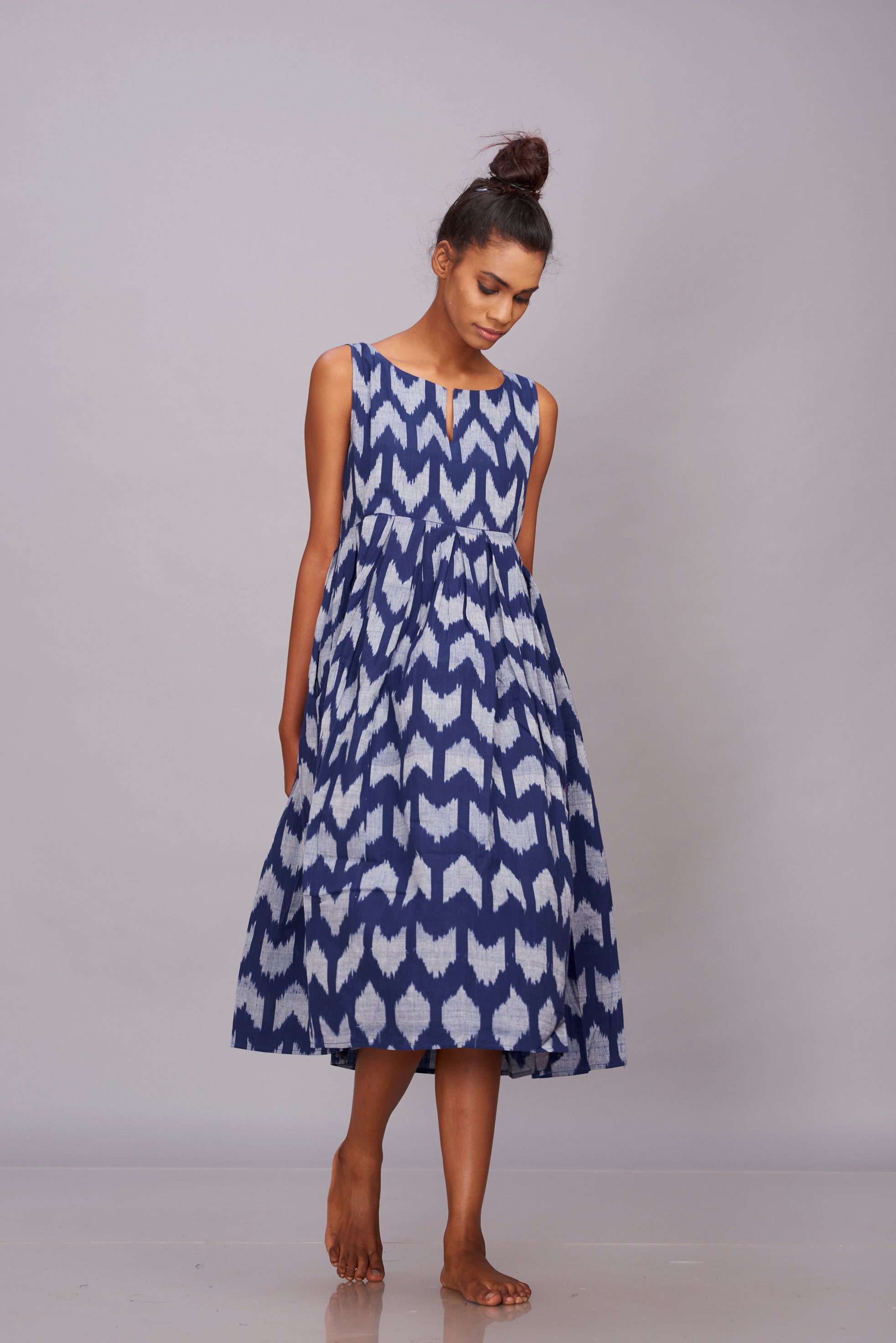 Blue handwoven Ikat Pleated Dress