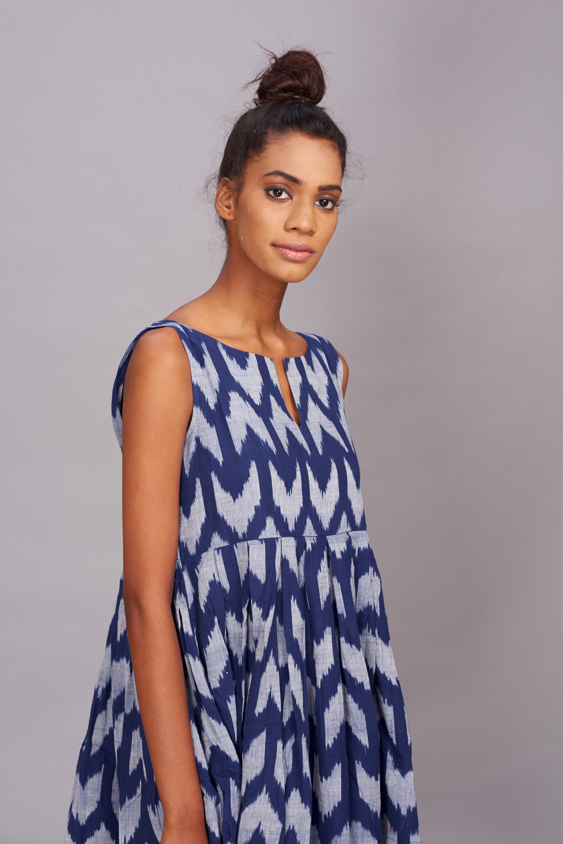 Blue handwoven Ikat Pleated Dress