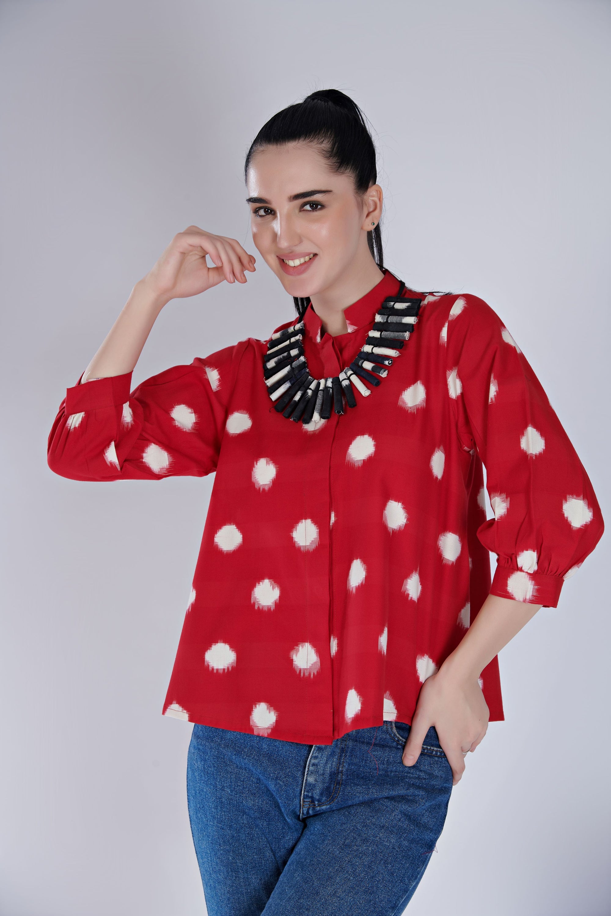 Ikat, Tropical Macaw White, Cropped Top main image 1