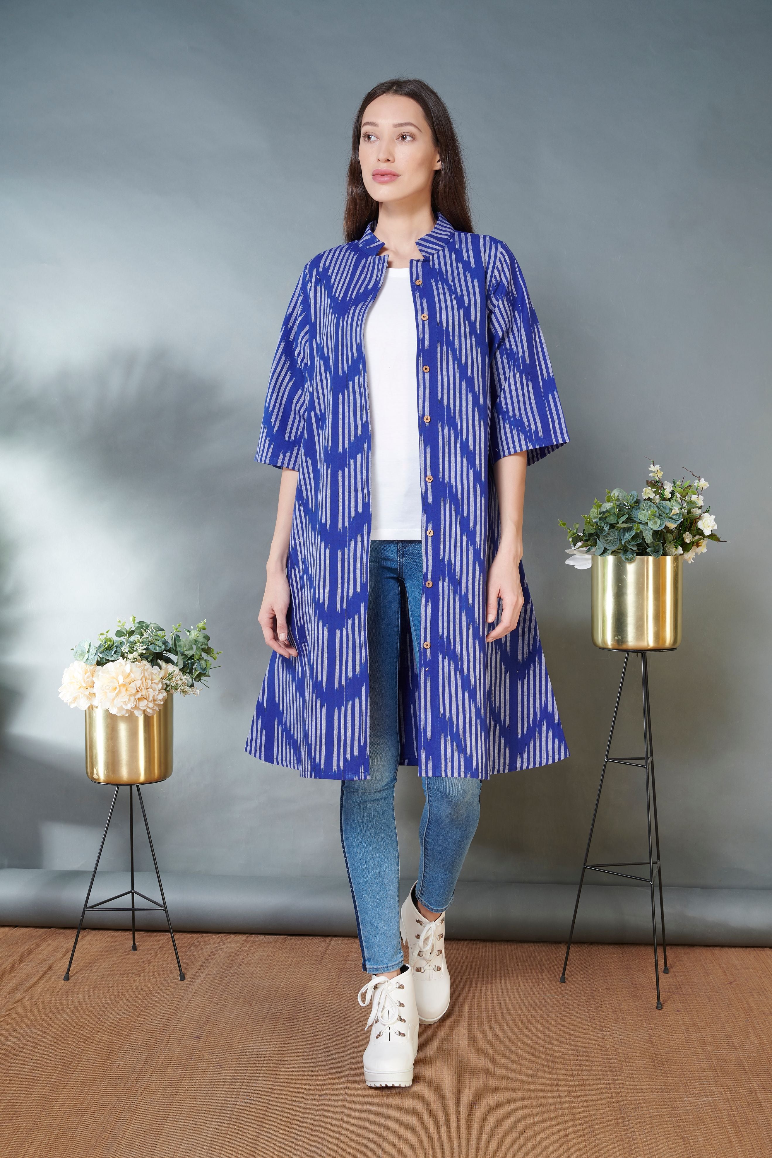 Blue Ikat Jacket Dress