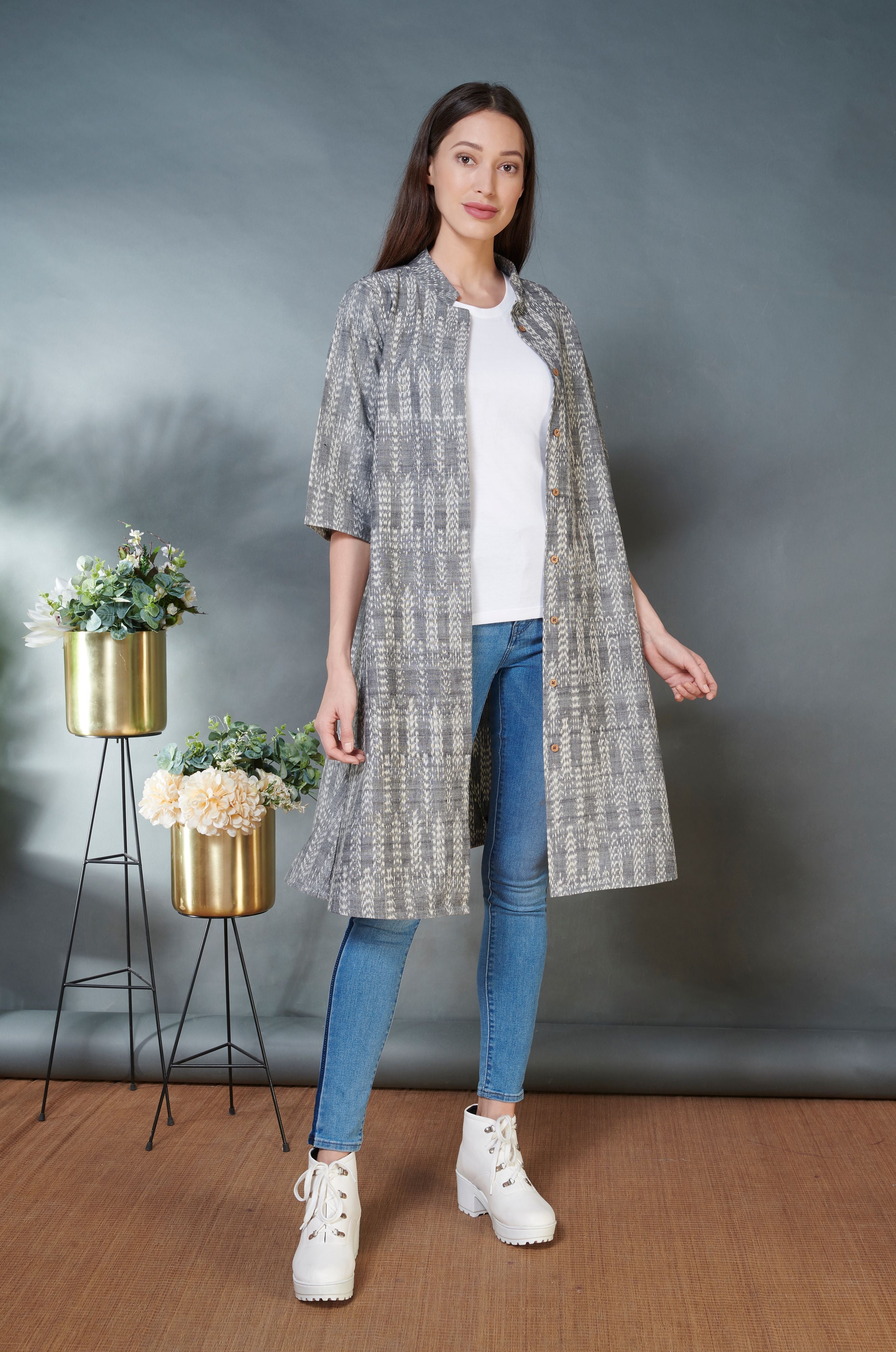 Grey Ikat Jacket Dress